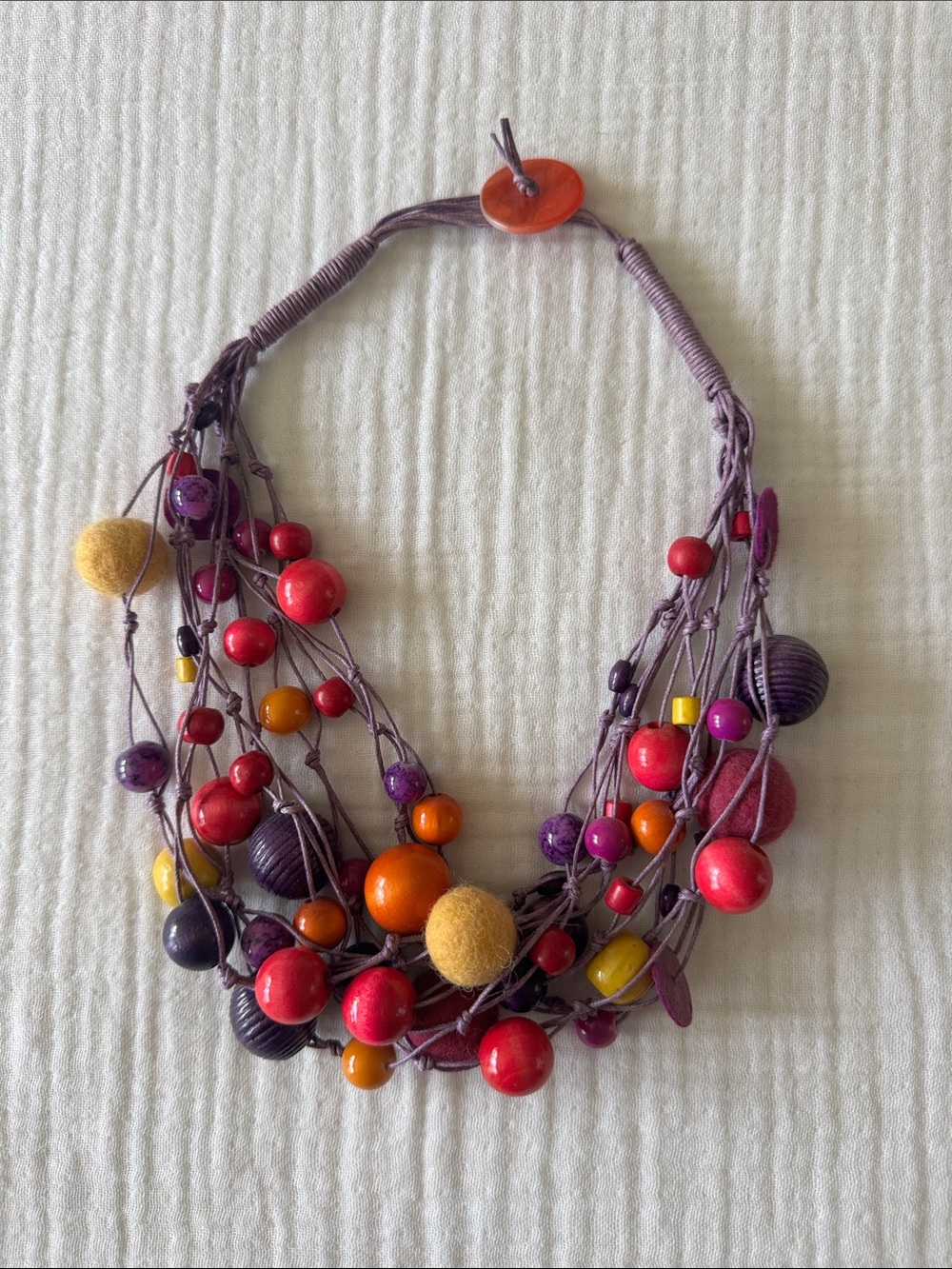 Handmade Multicolor & Multi Strand Necklace - Purple, Orange, Yellow, Pink